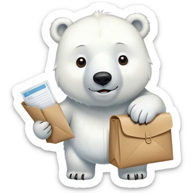 Polar bear mailing a brown packet of papers  sticker