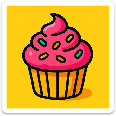 cupcake with pink icing, fun modern style, vibrant colors, playful sticker
