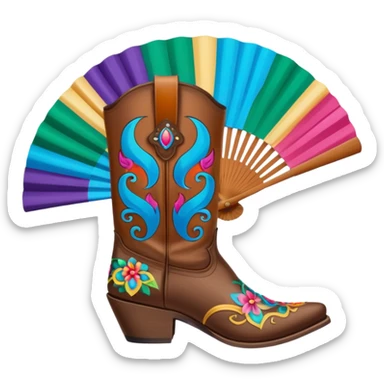 Cowboy boots in front of an open hand held fan sticker