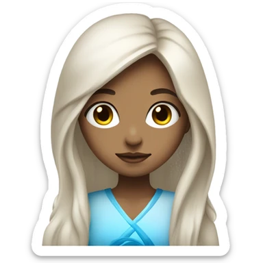 a spiritual girl with blue energy around her, peaceful and soothing, wit long hairs and white skin tone sticker