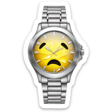 broken glass, silver wristwatch sticker