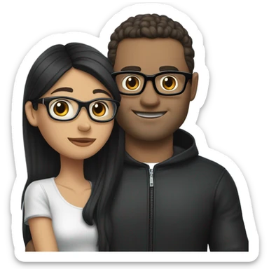 Burgundy emojis A girl with dark hair in black glasses hugs a tall guy and behind her is a blue Audi A6 s5 sticker