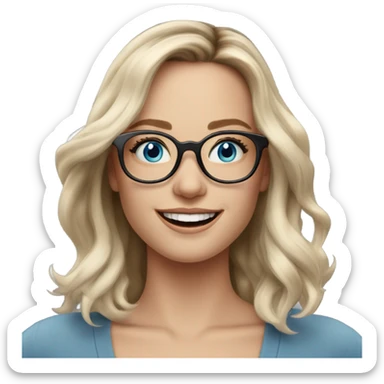 Shoulder length Balayage pale model lady with glasses and blue eyes happy  sticker