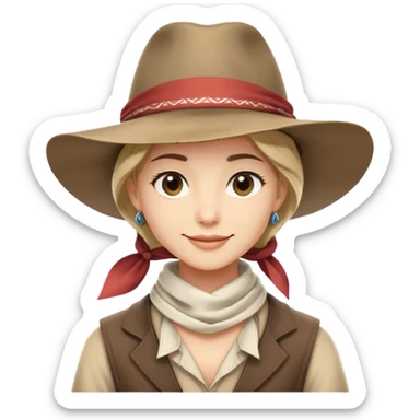 Clash of Clans aesthetic: Beautiful and Majestic Cowboy Portrait Emoji, Rendered in serene confidence with a gentle, enigmatic smile and a regal wide-brimmed hat, showcasing a distinguished, weathered build with a timeless bandana and soft, wise eyes in natural skin tone, Simplified yet exquisitely endearing features, highly detailed, glowing with a soft, majestic western light, high shine, calm and heroic, stylized with an air of legendary frontier elegance, soft glowing outline, capturing the essence of a majestic cowboy whose noble spirit inspires epic journeys! sticker
