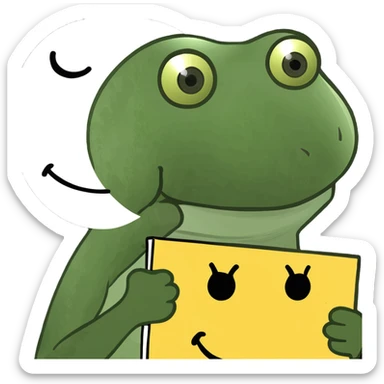 bufo frog holding a sign with a smiley face sticker