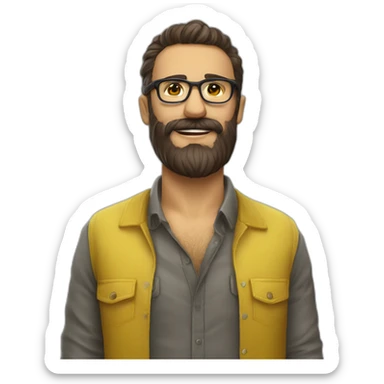 Homme brun lunettes et barbe avec une chemise jaune sticker