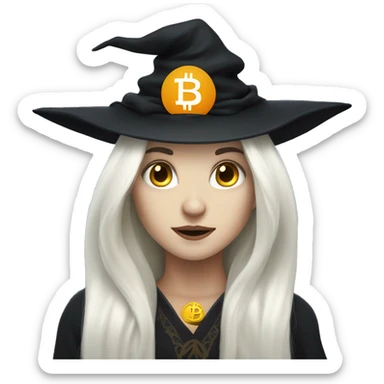Face witch with bitcoin, cute, white skin, white long hair sticker