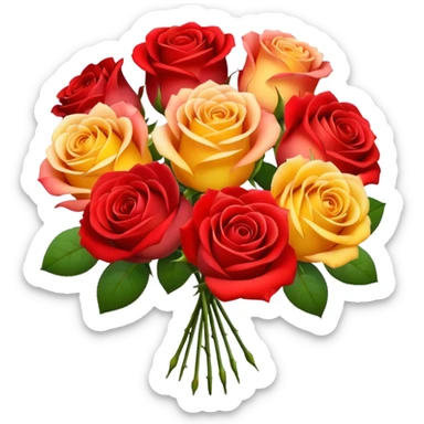 roses with gradient on petal starts yellow and bottom is red make a bouquet of them  sticker