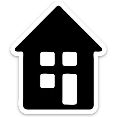 minimalist silhouette of a residential building, solid black fill, modern style sticker