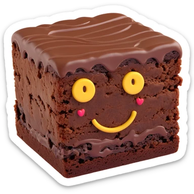 3D chocolate brownie with a smiley face, realistic depth, emoji style sticker