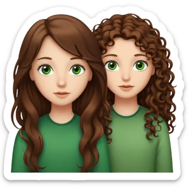 Two besties: 1: long straight brown hair, green eyes 2: long curly brown hair, brown eyes give them a judgy look sticker