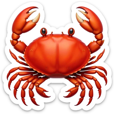 Cinematic Realistic Comical Crab Portrait Emoji, Head tilted dramatically with an exaggeratedly amused expression, featuring a striking, glossy red shell with bold natural textures and a whimsically formed face with wide, expressive eyes full of playful disbelief, rendered with lifelike detail and vibrant coastal hues, high shine, dramatic yet playful, styled with an air of cheeky seaside mischief, soft glowing outline, capturing the essence of a spirited and over‐the‐top crab that looks ready to pinch its way into viral fame! sticker