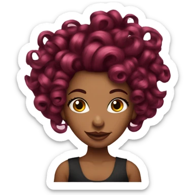 Beautiful tattooed  burgundy long haired woman with curlers in her hair sticker