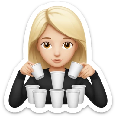 Blond girl surrounded by white paper cups sticker