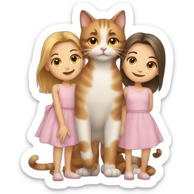 Cat with two girls sticker