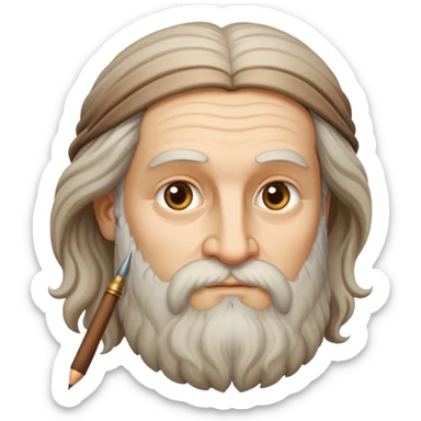 cinematic-realistic-leonardo-da-vinci-portrait-emoji,-depicted-as-the-quintessential-renaissance-polymath-with-deep,-thoughtful-eyes,-a-flowing-beard,-and-a-quill-or-sketchbook-in-hand.-the-scene-is-illuminated-with-warm,-classical-light sticker