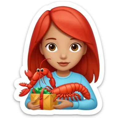 Cute girl holding gift bag with lobster inside sticker
