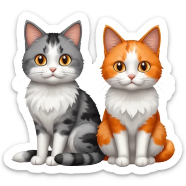a realistic looking very fluffy grey and white cat with grey legs and white paws, sitting next to another cat sticker