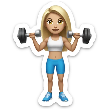 brunette girl with blonde highlights and light skin and blue eyes holding a dumbbell while having big arms  sticker