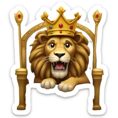 ‏A lion wears a crown and sits on his throne with a flee next to him sticker