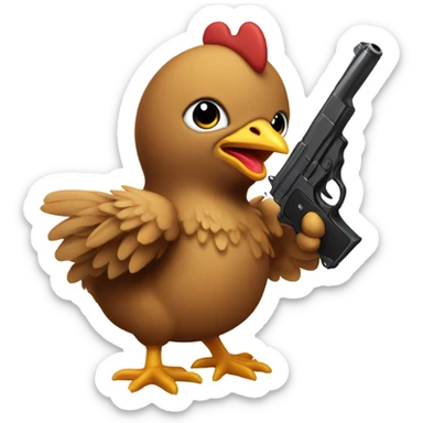 brown baby chicken with a gun in his hand sticker