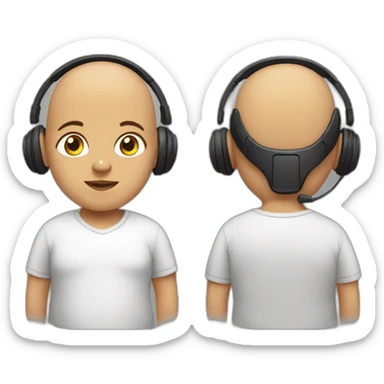 bald overweight indian child wearing headphones sticker