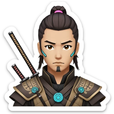 modern nomad samurai with cyberpunk elements sticker