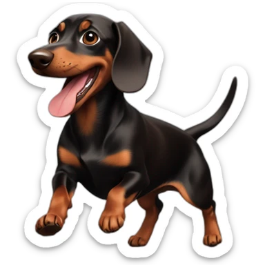 A playful Black and Chocolate Dachshund chasing a toy. sticker