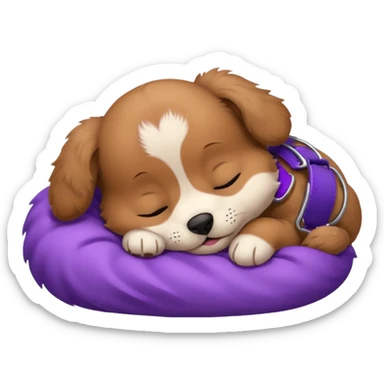 brown puppie sleeping with a purple collar on sticker