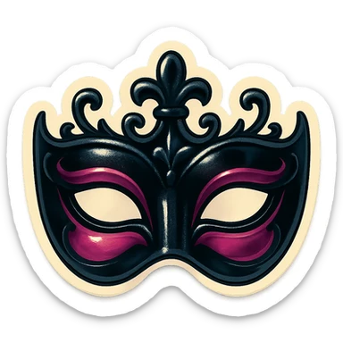 gothic masquerade mask, black and pink, ornate, retro stickers style sticker