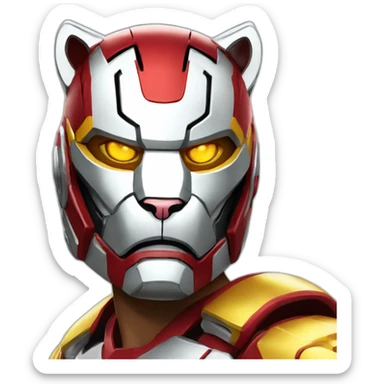 A tiger with the red and yellow Iron man helmet sticker