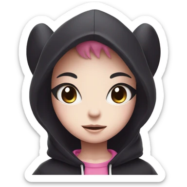 Kuromi wearing black hoodie with pink skull sticker