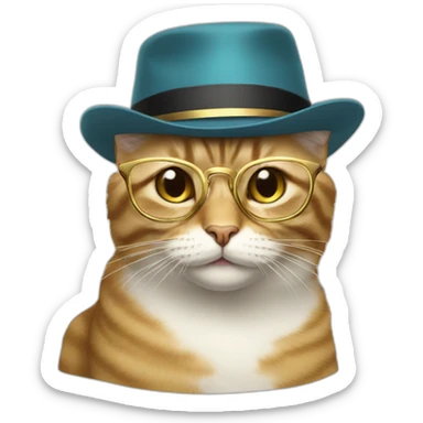 cat with hat and gold glasses sticker