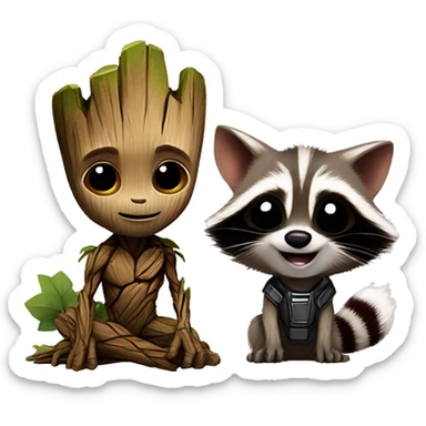 baby groot and rocket racoon sticker