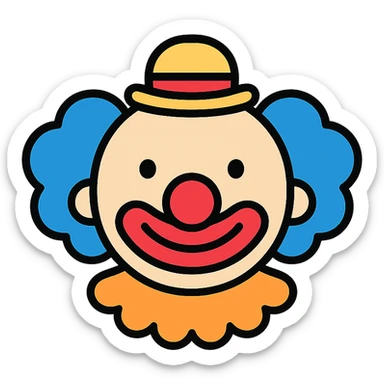 clown face, color icon style, playful colors, outlined, cheerful expression sticker
