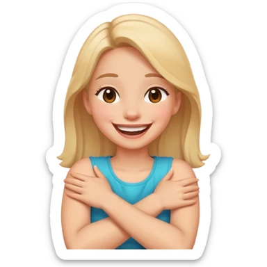 Girl laughing with arms crossed around neck sticker