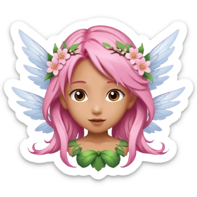 A flower fairy girl with long, light cherry blossom pink hair, wings, and a flying posture. sticker