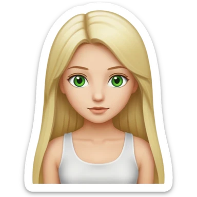 Pretty girl with long straight blonde hair, green eyes and white crop top sticker