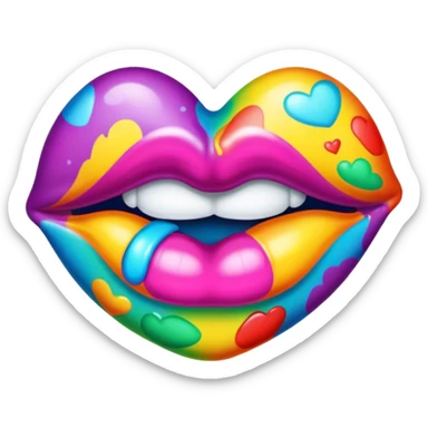 A psychedelic-colored sealed with a kiss mark sticker