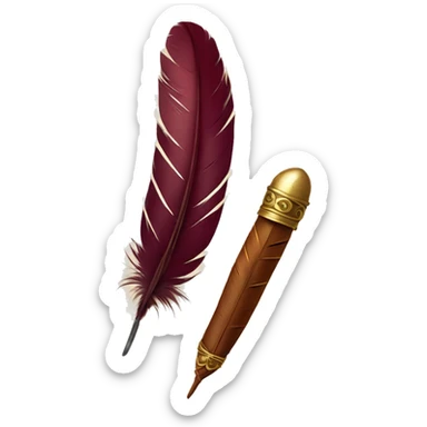 a feather quill and an open maroon SCROLL sticker