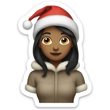 Make a black haired girl wearing a Christmas hat and uggs sticker
