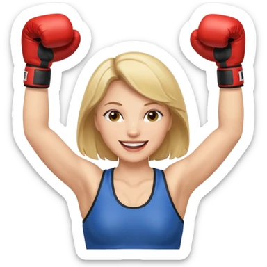 white woman emoji with boxing gloves, celebrating with arms raised sticker