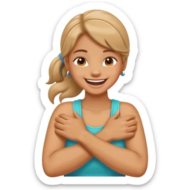 girl holding neck with arms crossed laughing sticker
