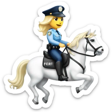 Blonde Woman police officer riding a white horse  sticker
