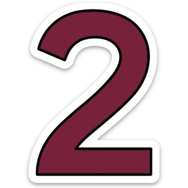 Number 2 in serif italic font with matted style in muted, deep, rich burgundy-charcoal mix color sticker
