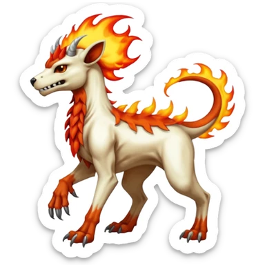 Badass white skeletal cool shiny Houndoom-Charmeleon-Fakémon-hybrid-creature (full body)  with flamey Mohawk  sticker