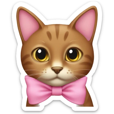Brown cat with pink bow sticker