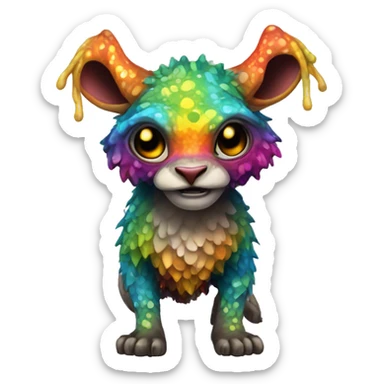 a colorful edgy vernid-fionbri-animal-creature with splash patterns full body sticker
