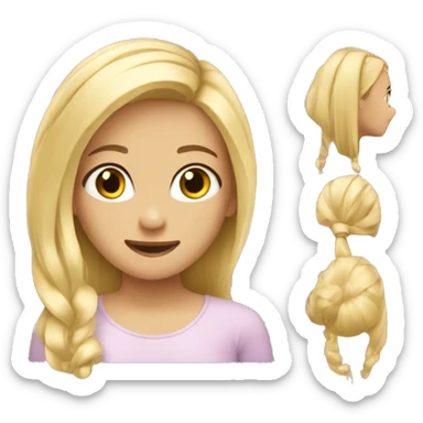 Blond girl playing with her hair sticker