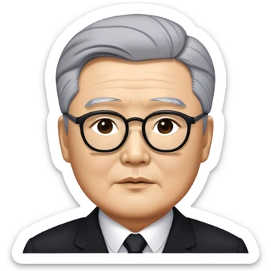 Grey haired Kim il sung wearing black sticker